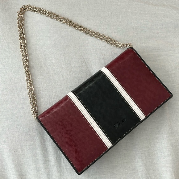 Burgundy Repp Stripe Embossed Leather Wallet Purse with Chain Strap - Picture 1 of 5